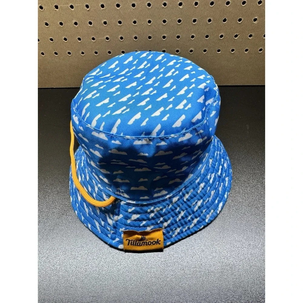 Tillamook Kids Reversible Bucket Hat Cow Logo Blue Clouds Chin Strap